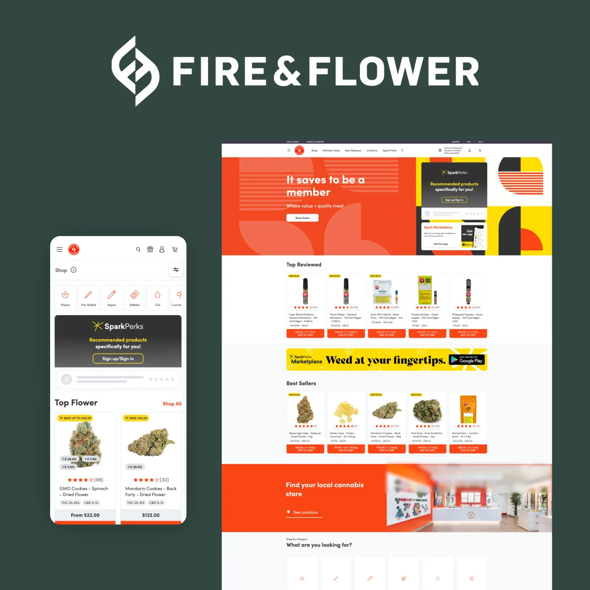 Fire & Flower website on desktop and mobile