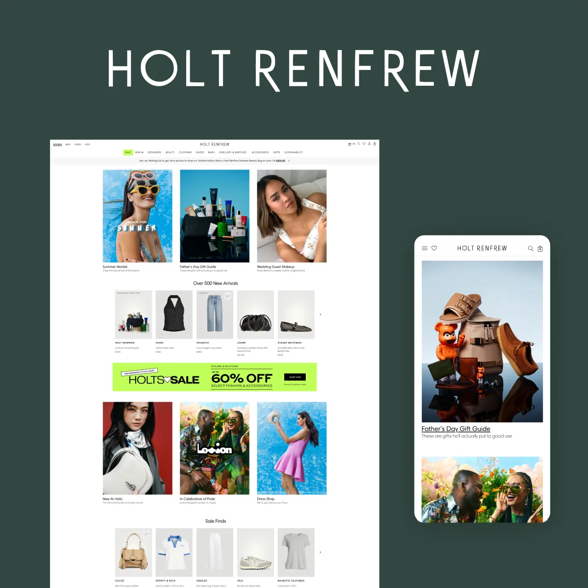 Holt Renfrew website on desktop and mobile